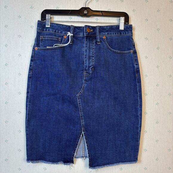 Madewell Stretch Denim Pegged Skirt Size 28 Bellhaven Wash Cutout Raw Hem NWT - Picture 11 of 11